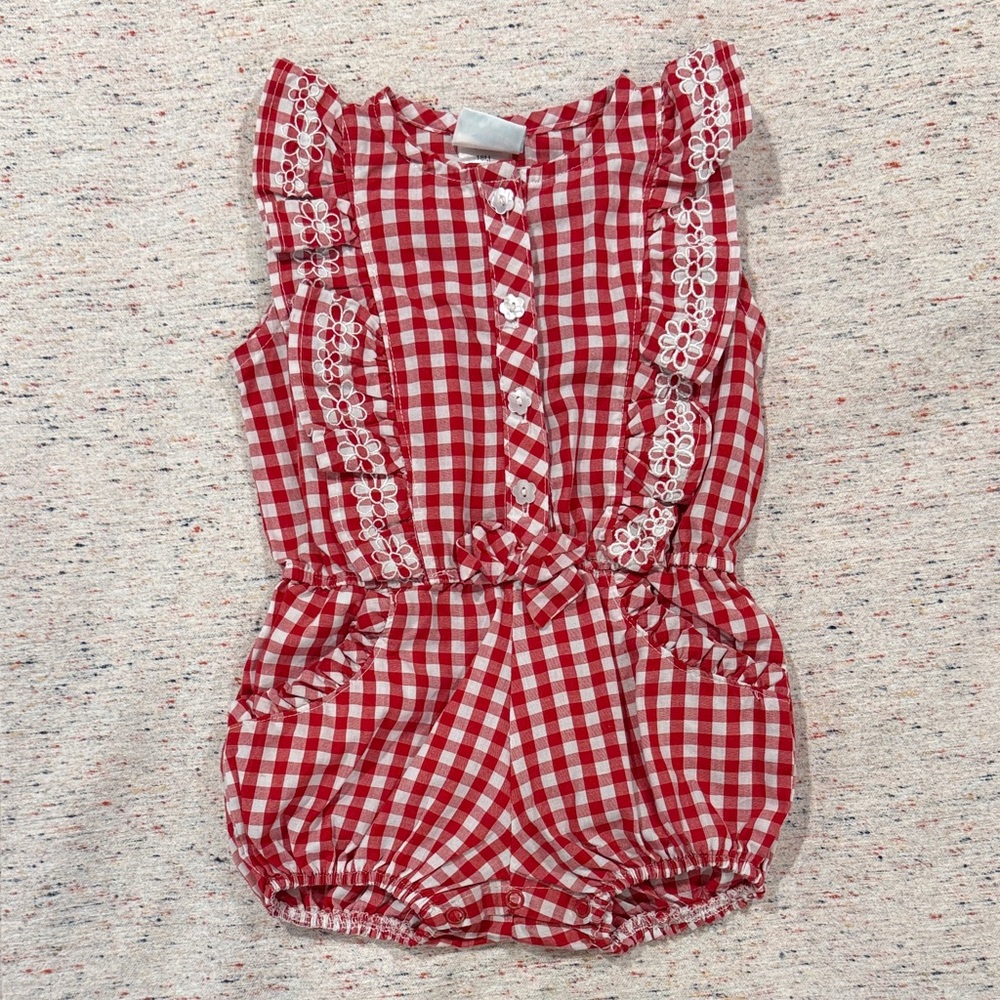 Nannette Red Checkered Kids Romper